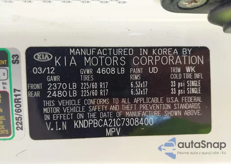 2012 Kia Sportage Lx из США, поврежденный, VIN KNDPBCA21C7308400